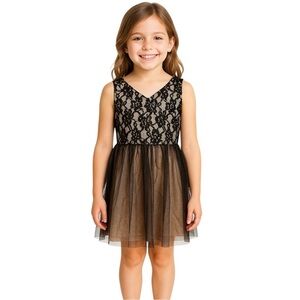 ABS Kids Allen Schwartz Girl’s Size 7 Black Lace & Gold Formal Holiday Dress